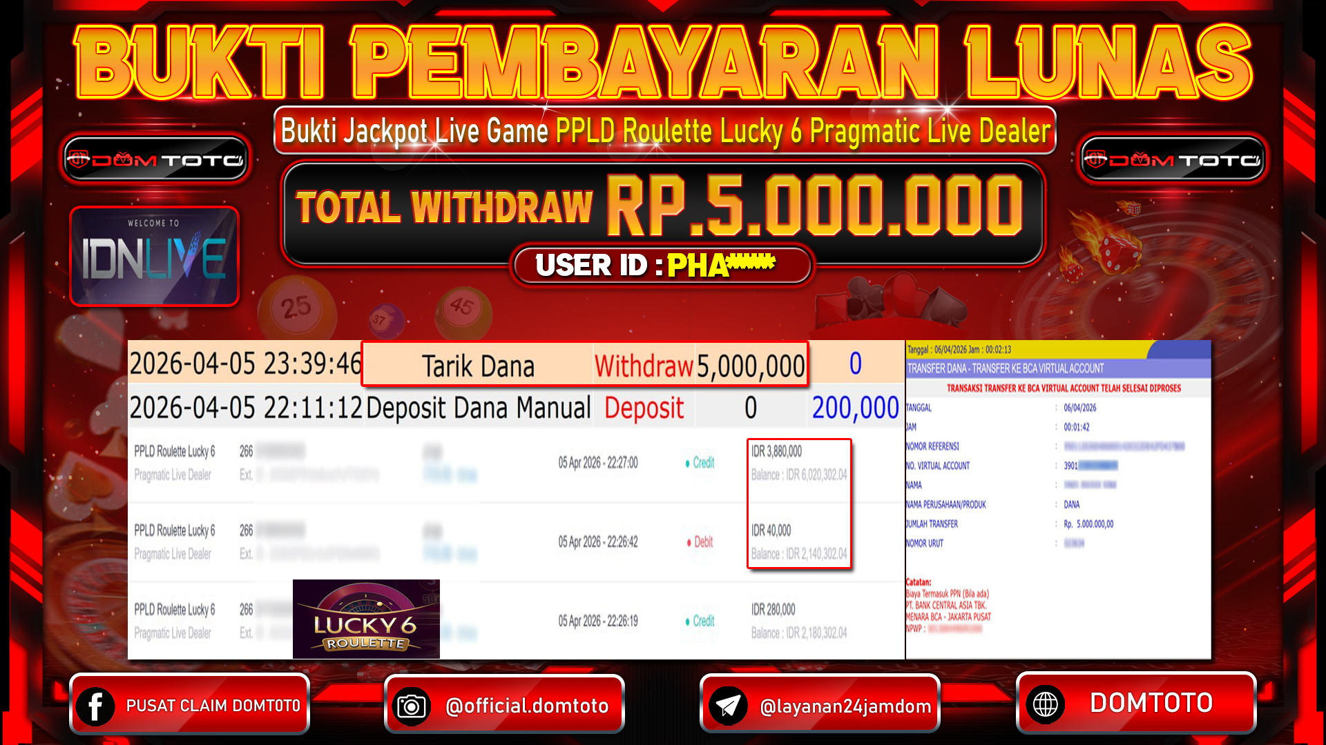 JACKPOT LIVEGAMES PPLD Roulette Lucky 6 Pragmatic Live Dealer 05 APRIL 2026